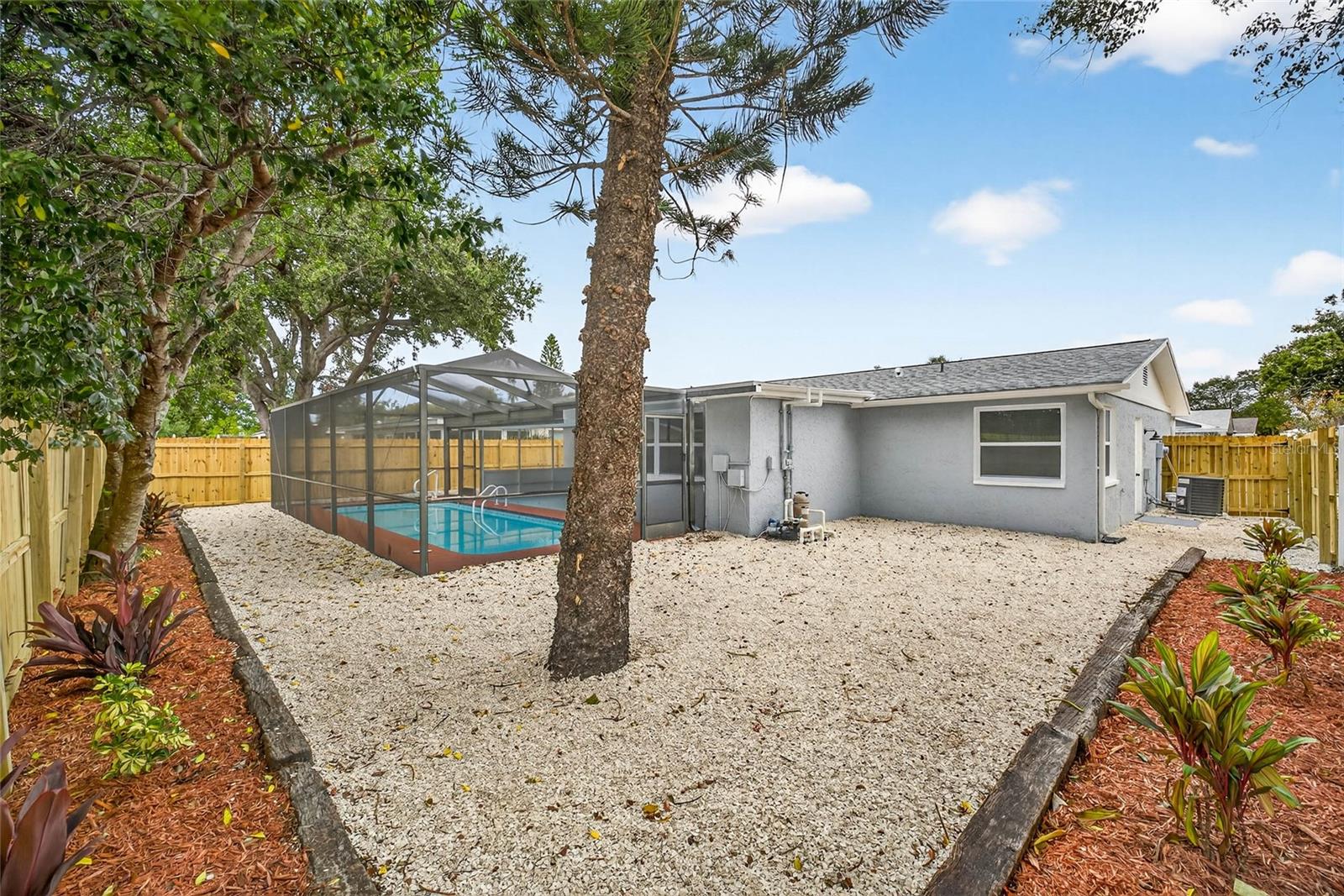 View of the maintenance-free back yard and fresh landscaping