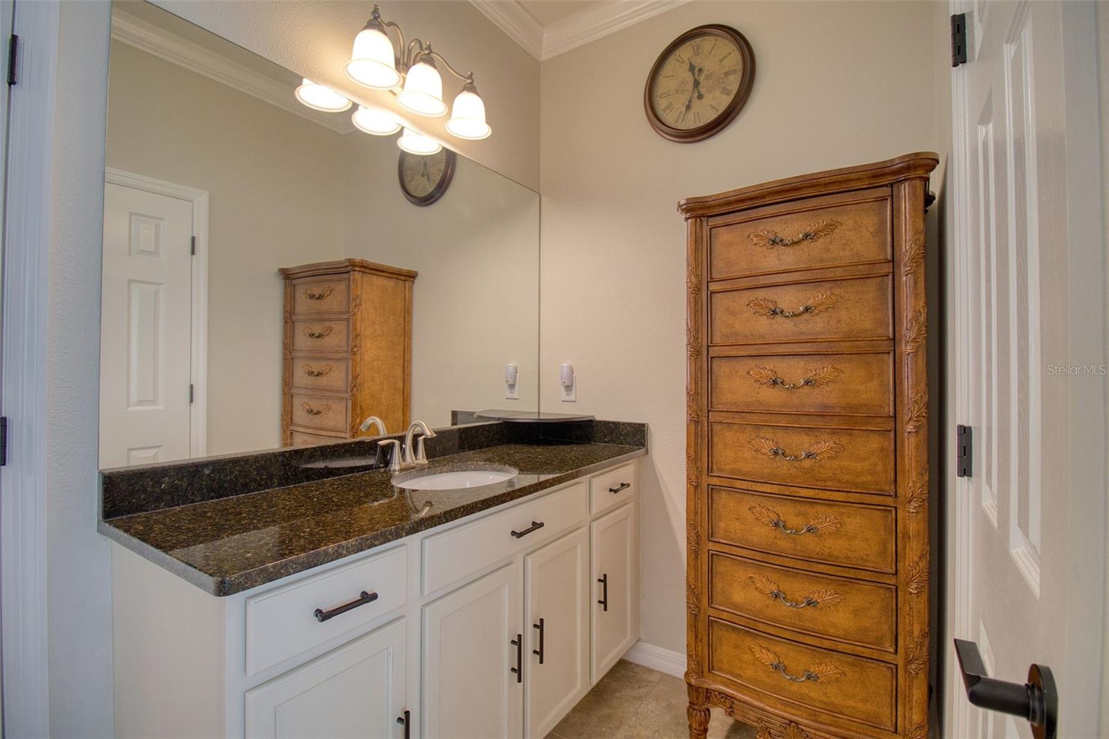 Master Bathroom single sink.