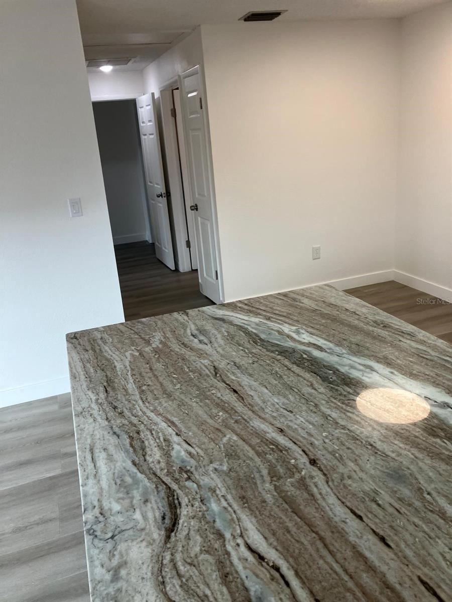 Dining room off of kitchen.  The counter top is stunning.