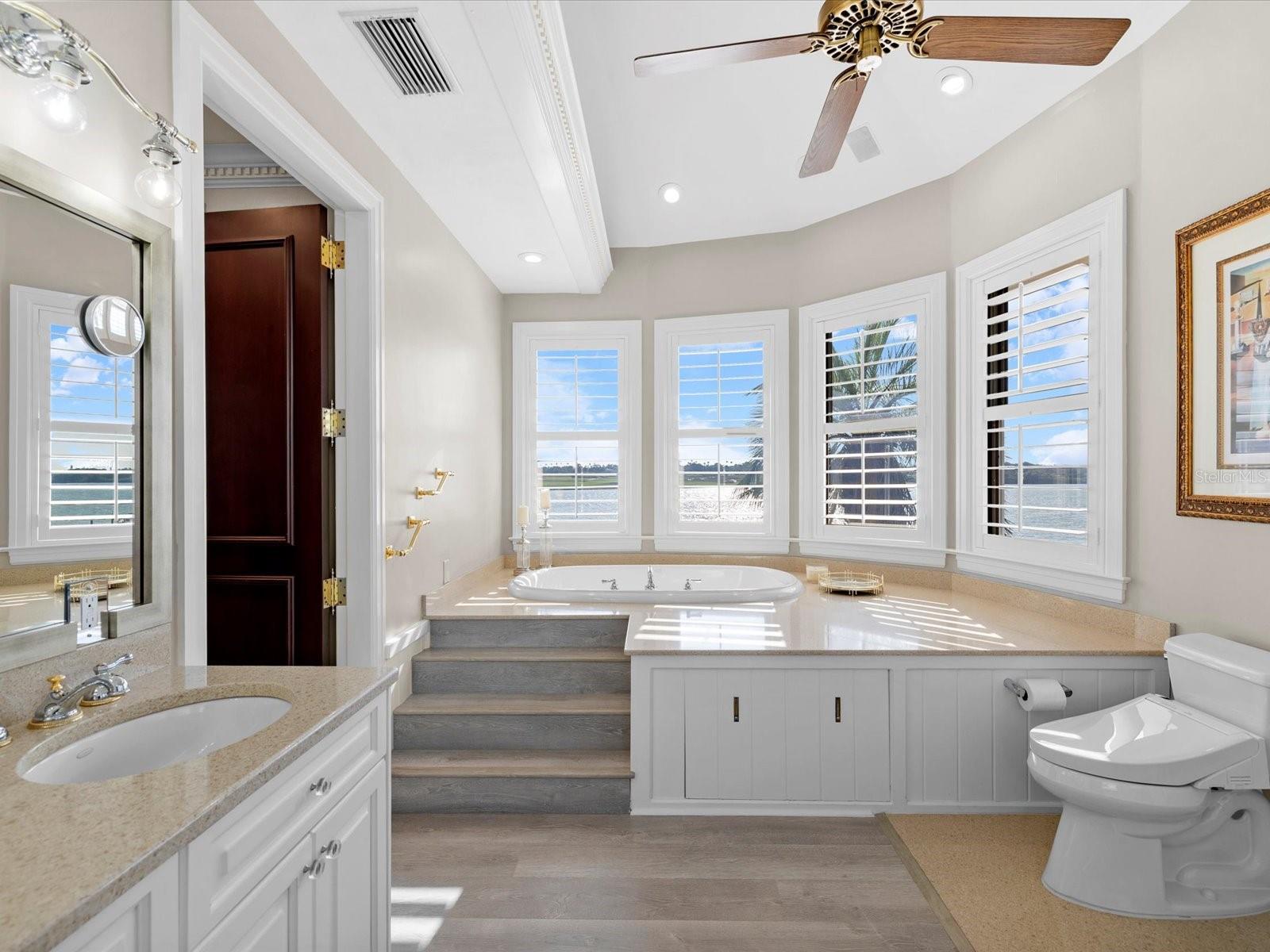 Soaking tub with water views