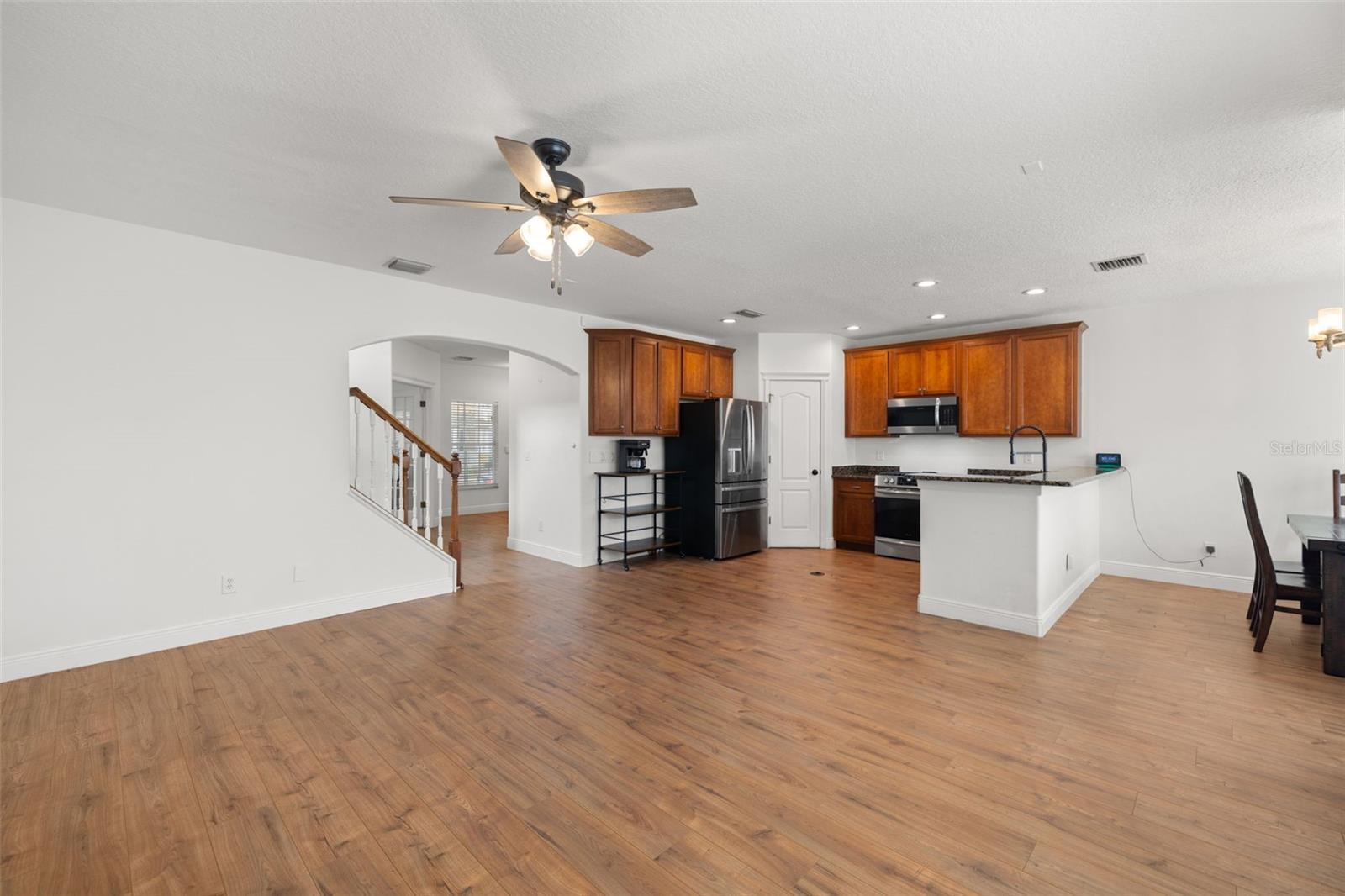 Family room and kitchen