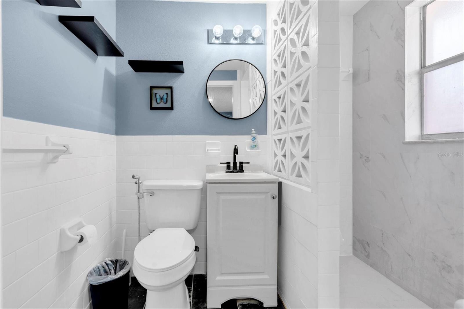 Full bathroom in garage