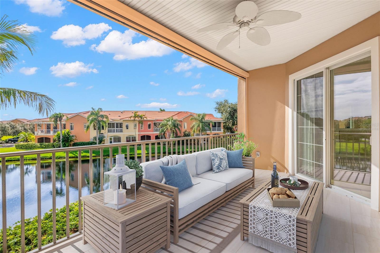 Virtually staged; partial view of large, Covered Terrace (19'x10')