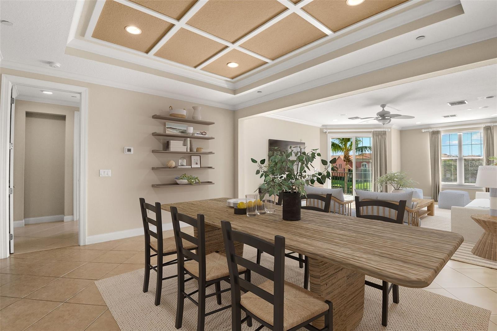 Virtually staged; Dining Room - Living Room combination.