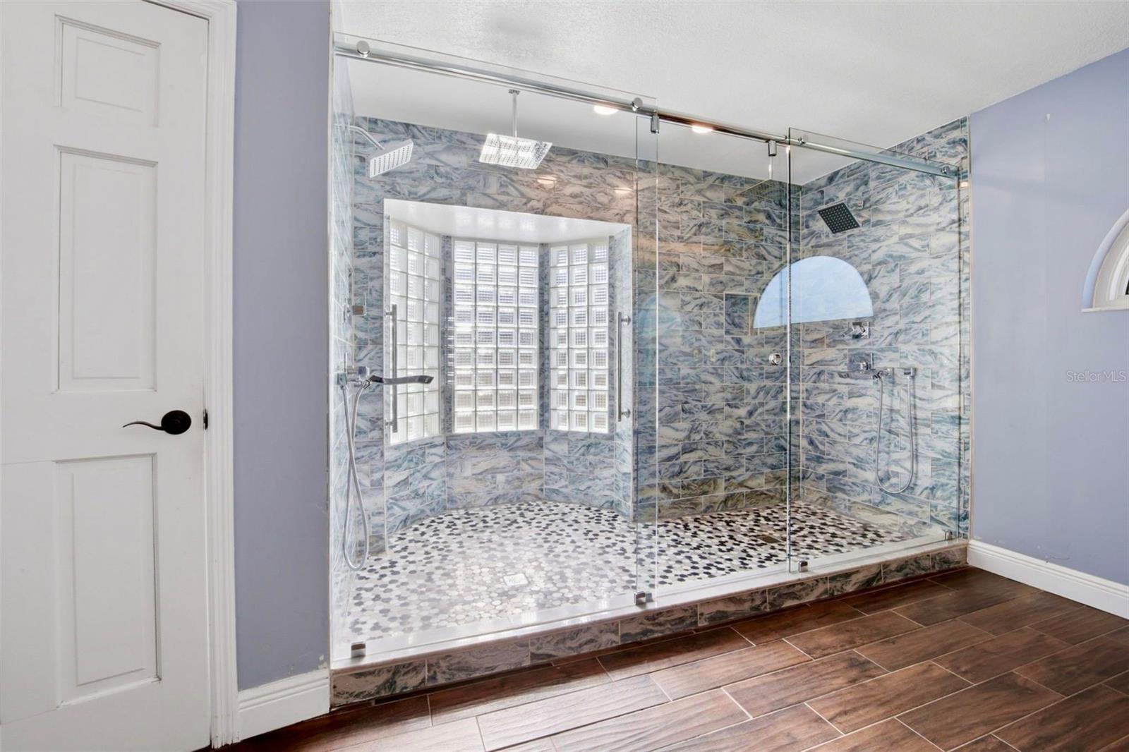 Brand new glass tile shower