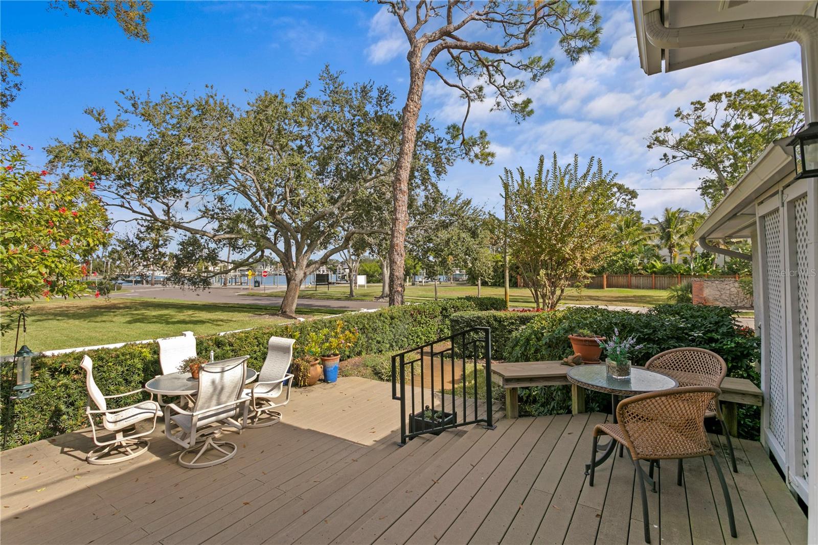 Outdoor entertaining with Coffee Pot Bayou views