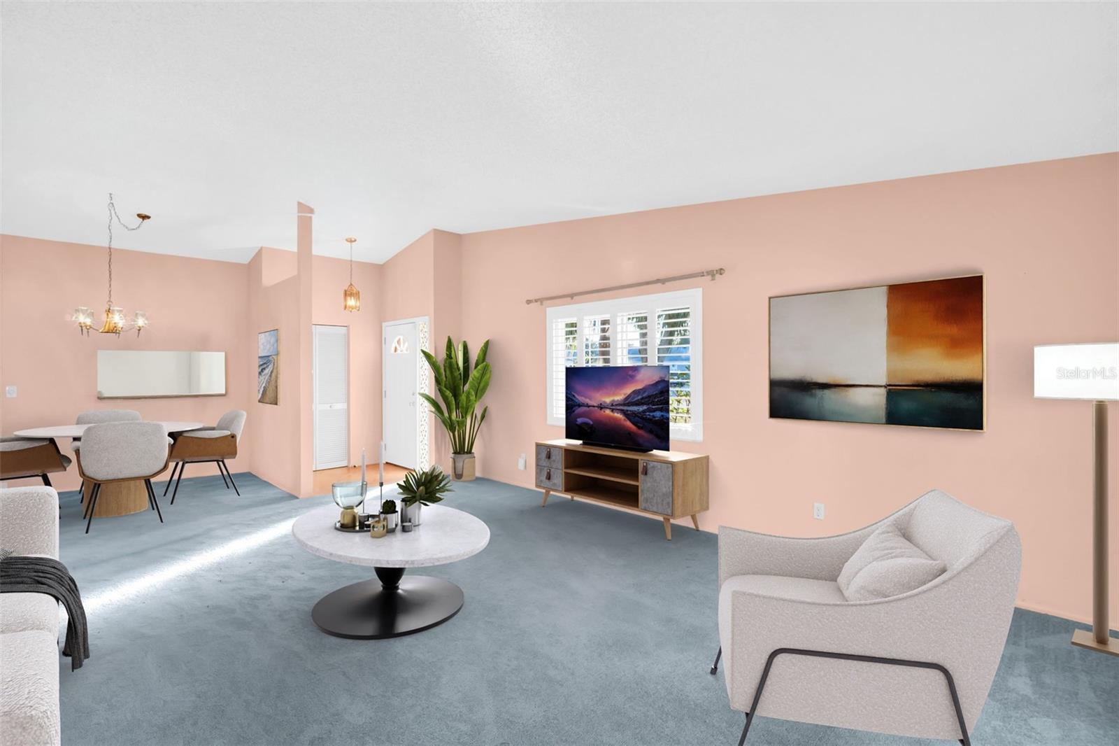 Welcoming front entry into main living with vaulted ceilings & beautiful natural lighting~