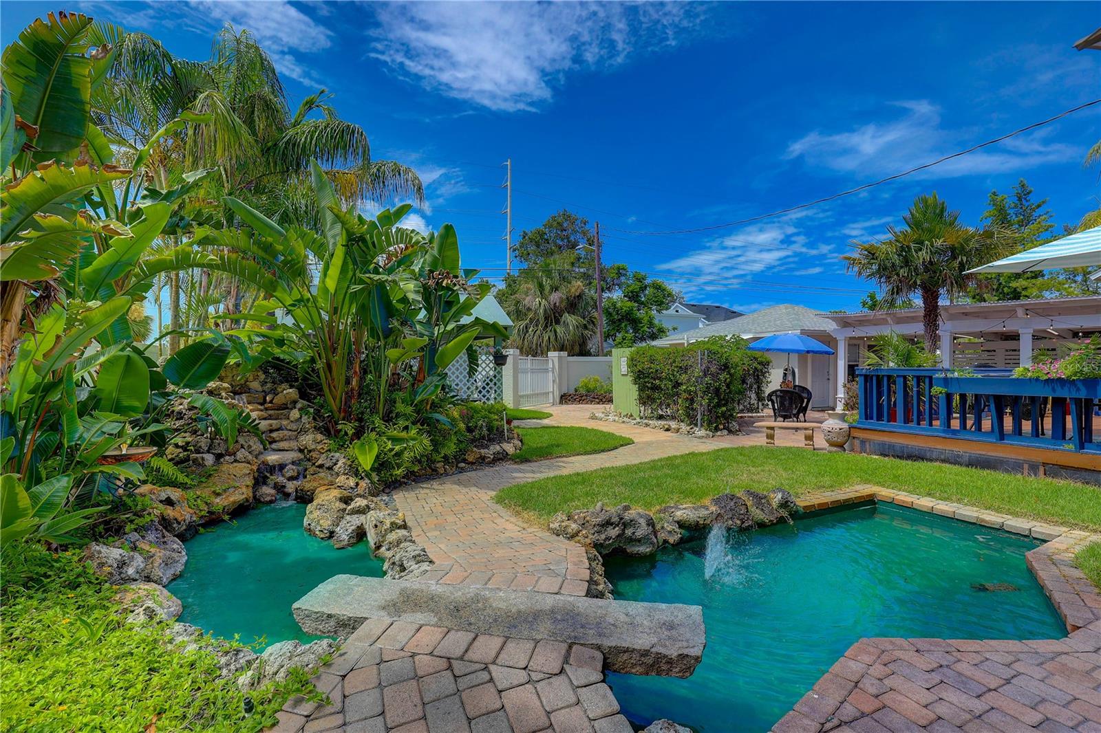 Ponds and waterfall fed with well water