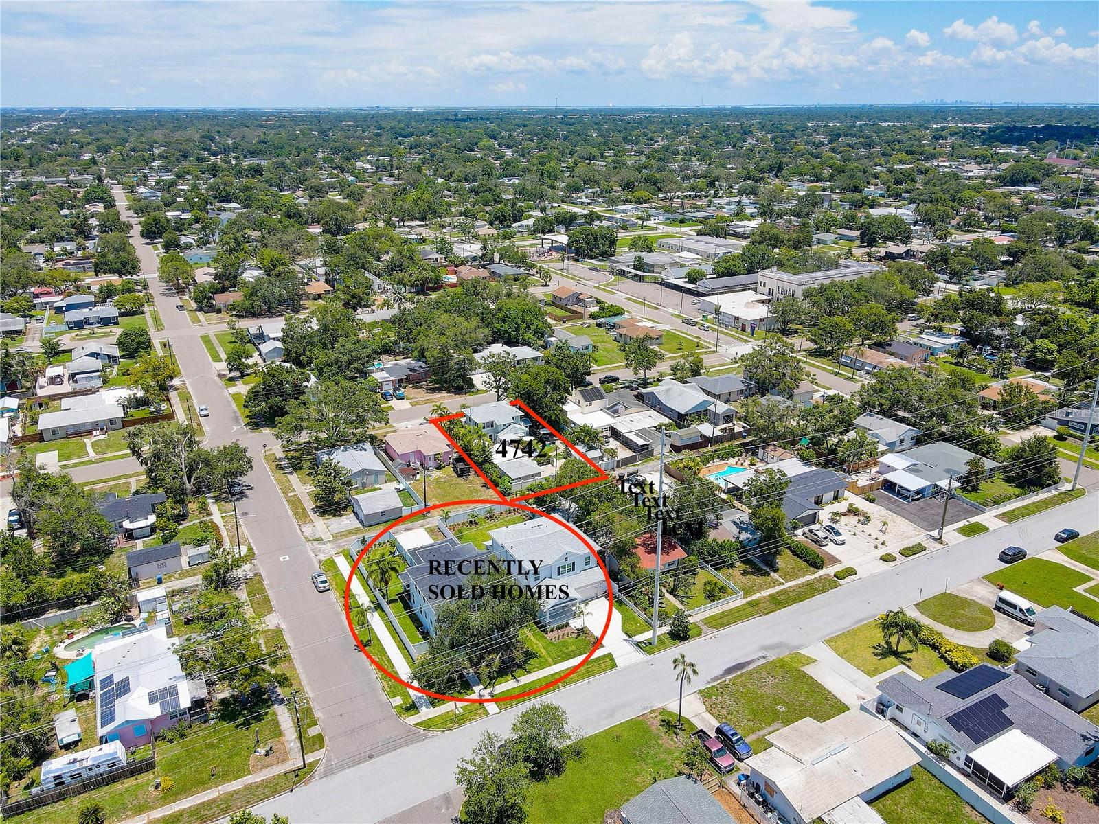 These 2 homes (circled) sold in April & May for $849,990 and $879,990. The are located across the alley from this listing, 4742 13th Ave N (in red rectangle)