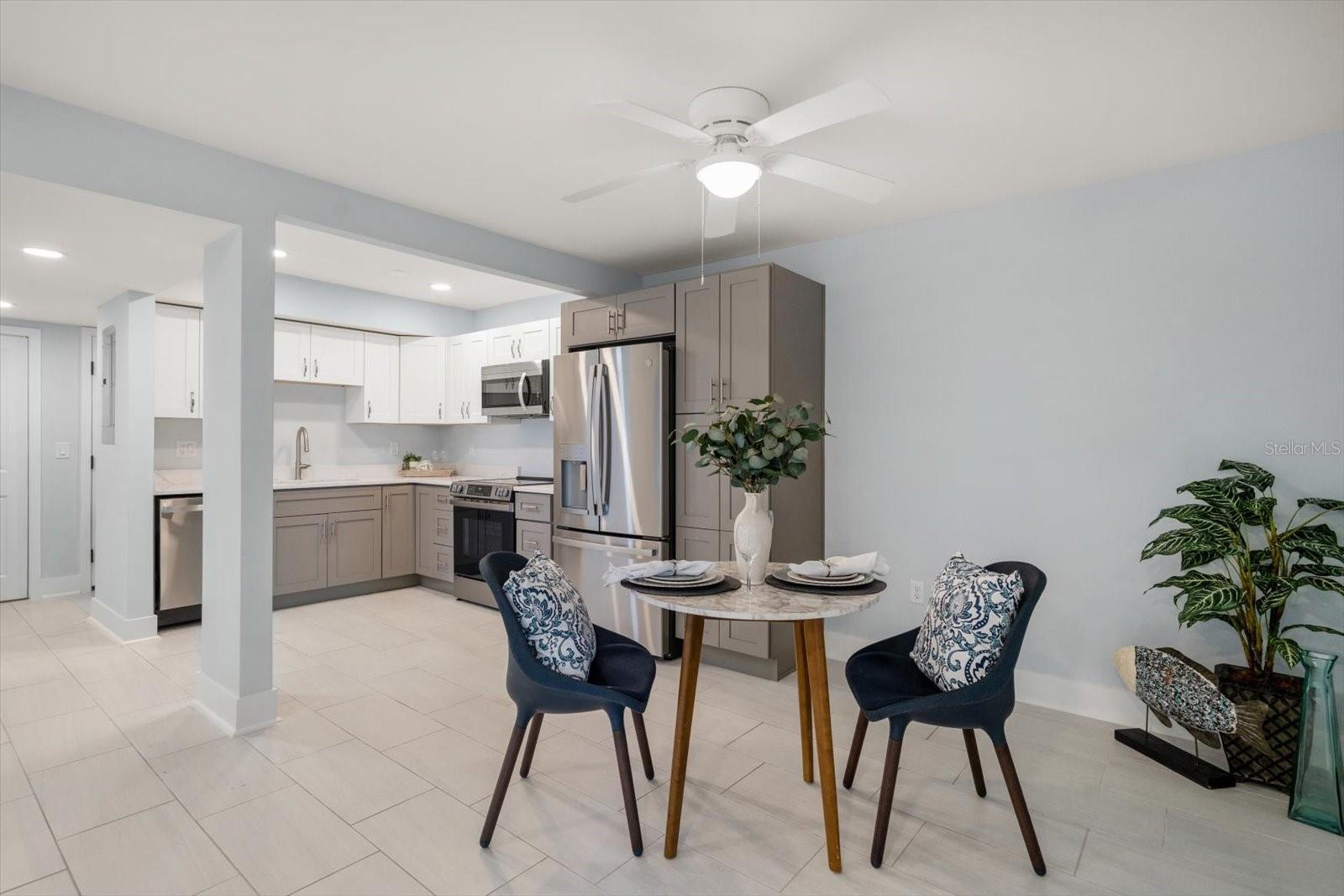 Open floor plan with inviting eat in area off of kitchen
