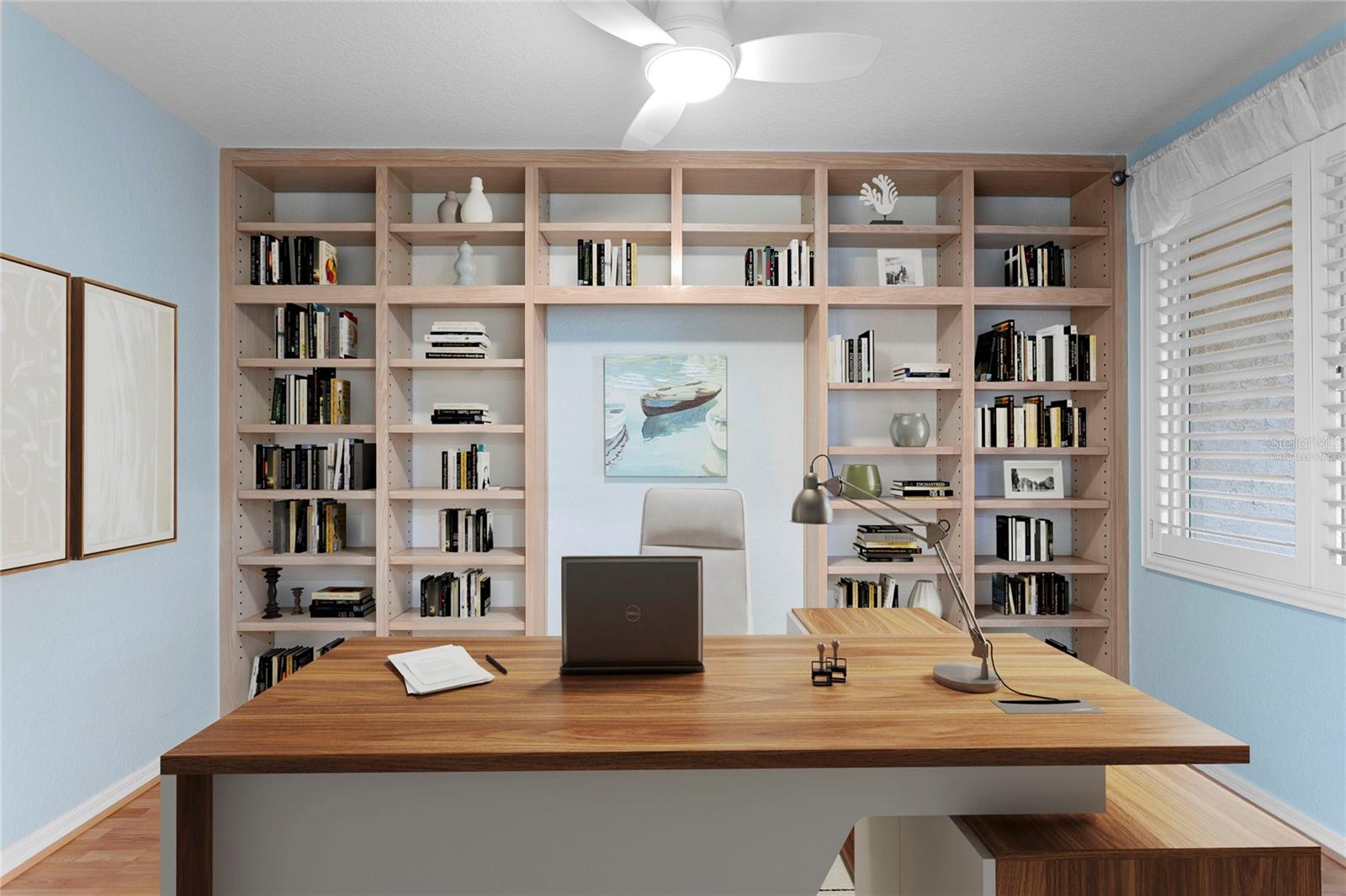 Virtually Staged Office with Plantation Shutters