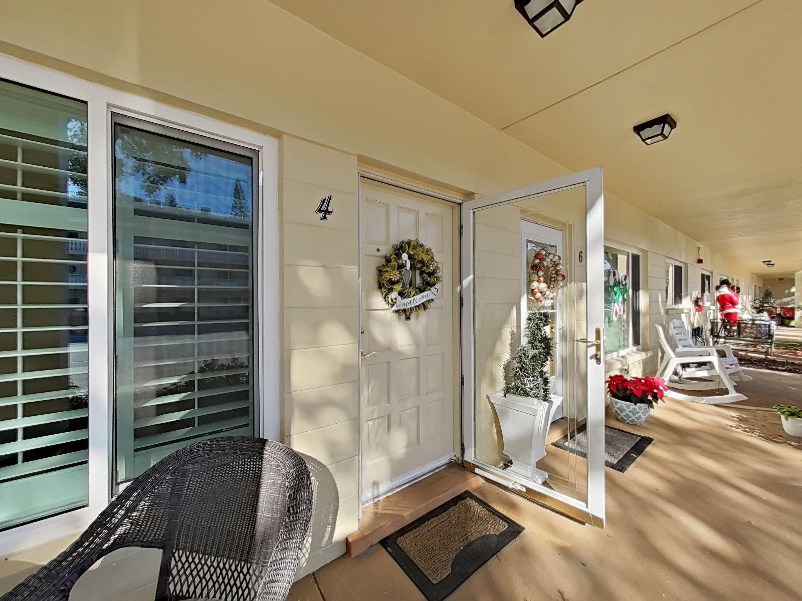 Full front glass storm door lets beautiful Southern light into the Living Room.