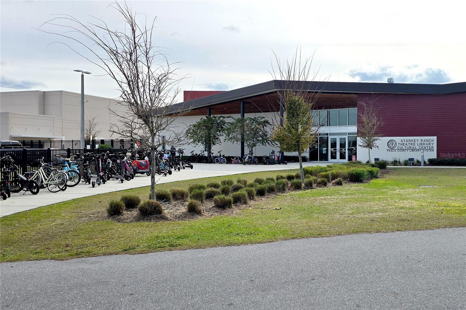 The Starkey Ranch Theatre Library Cultural Center is conveniently close - the image only shows a portion of the number of bicycles parked.