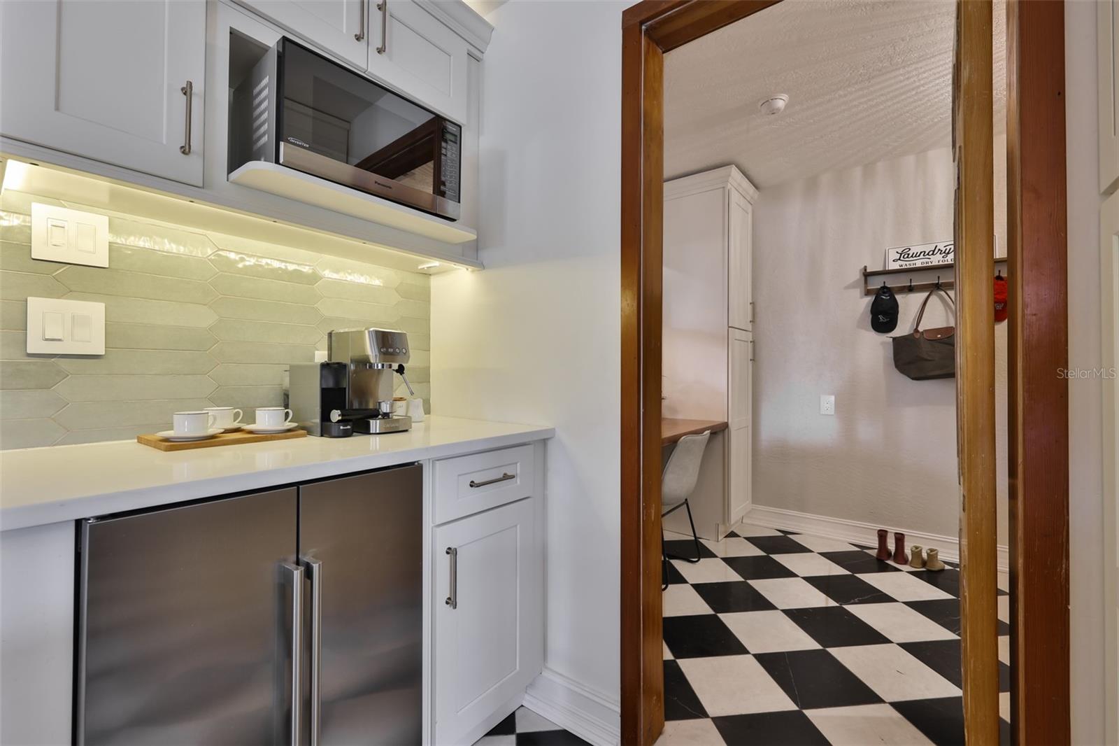 Coffee bar area leading to mudroom