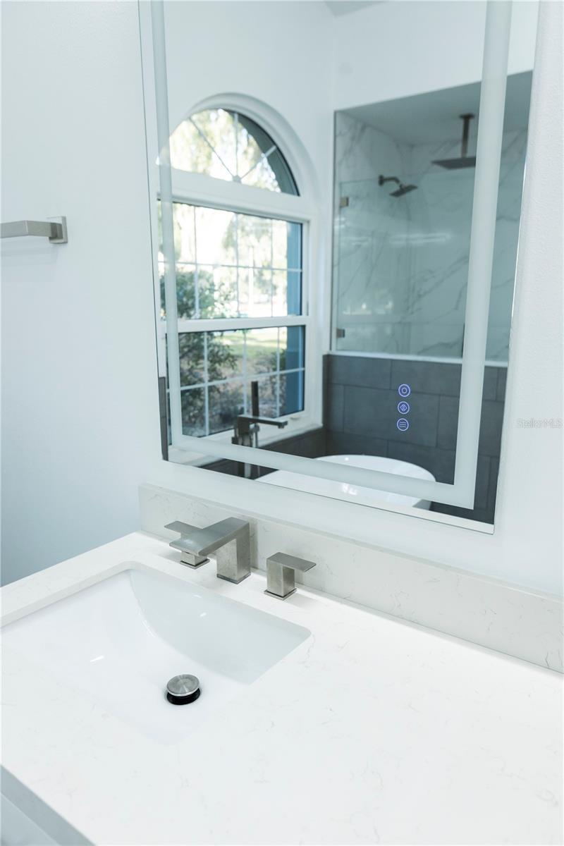 Dual frameless backlit double LED vanity lights with multiple color temperatures, stepless adjustment and anti-fog capability