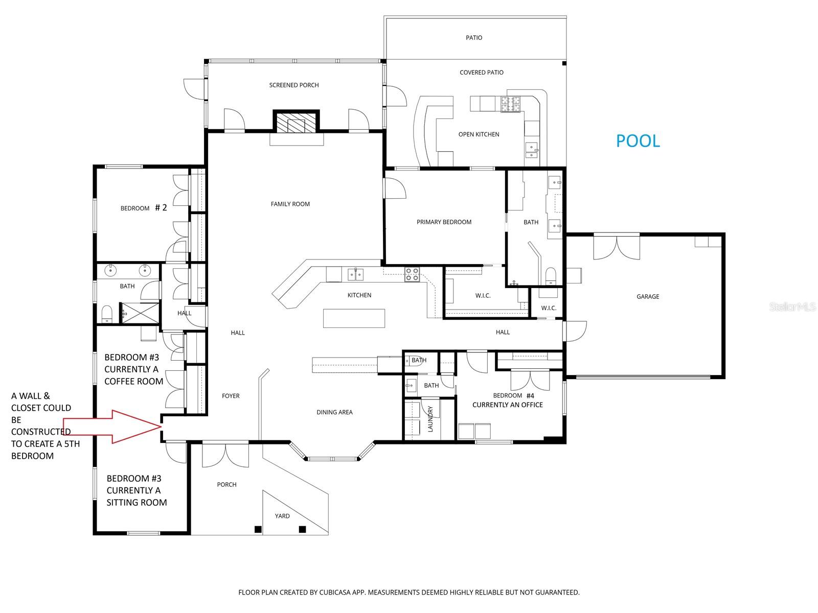Floor Plan Showing Where a 5th Bedroom is Possible