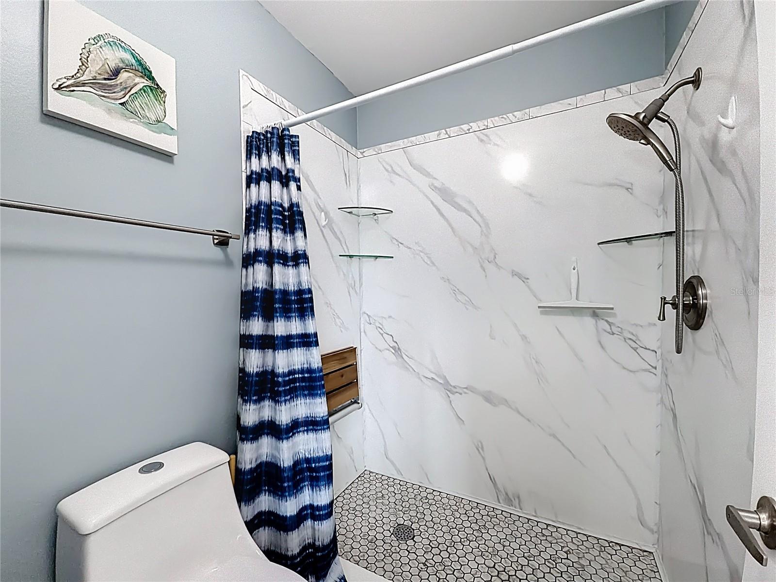 502 Bough Ave - ensuite bath to primary bedroom, updated walk in shower