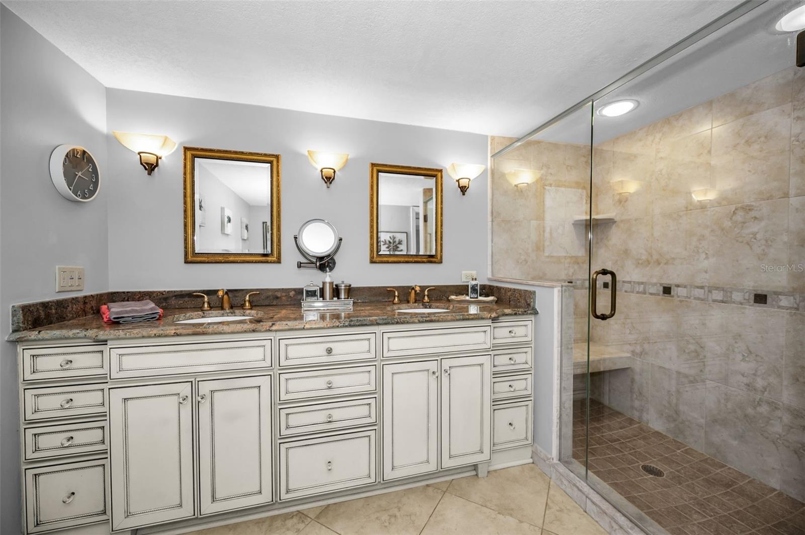 .. Master Bath. High End Cabinetry- Granite - Double Vanities - Plenty of Drawer Space ..