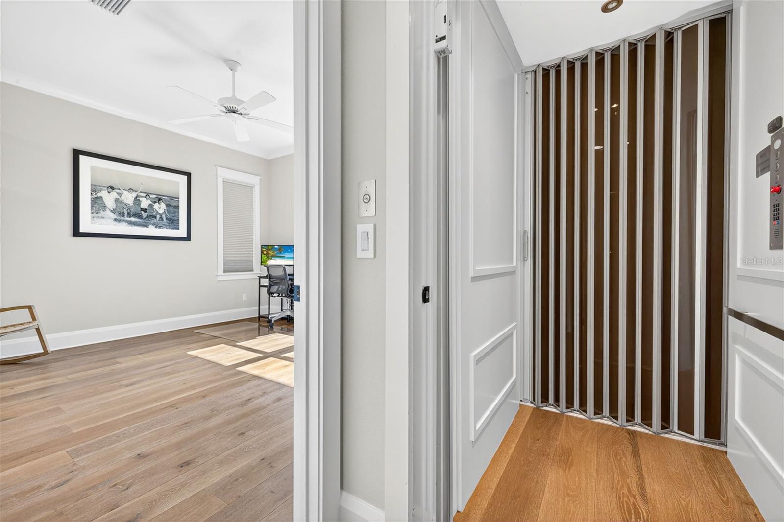 Elevator operates from garage level to top floor. 3 total landings.