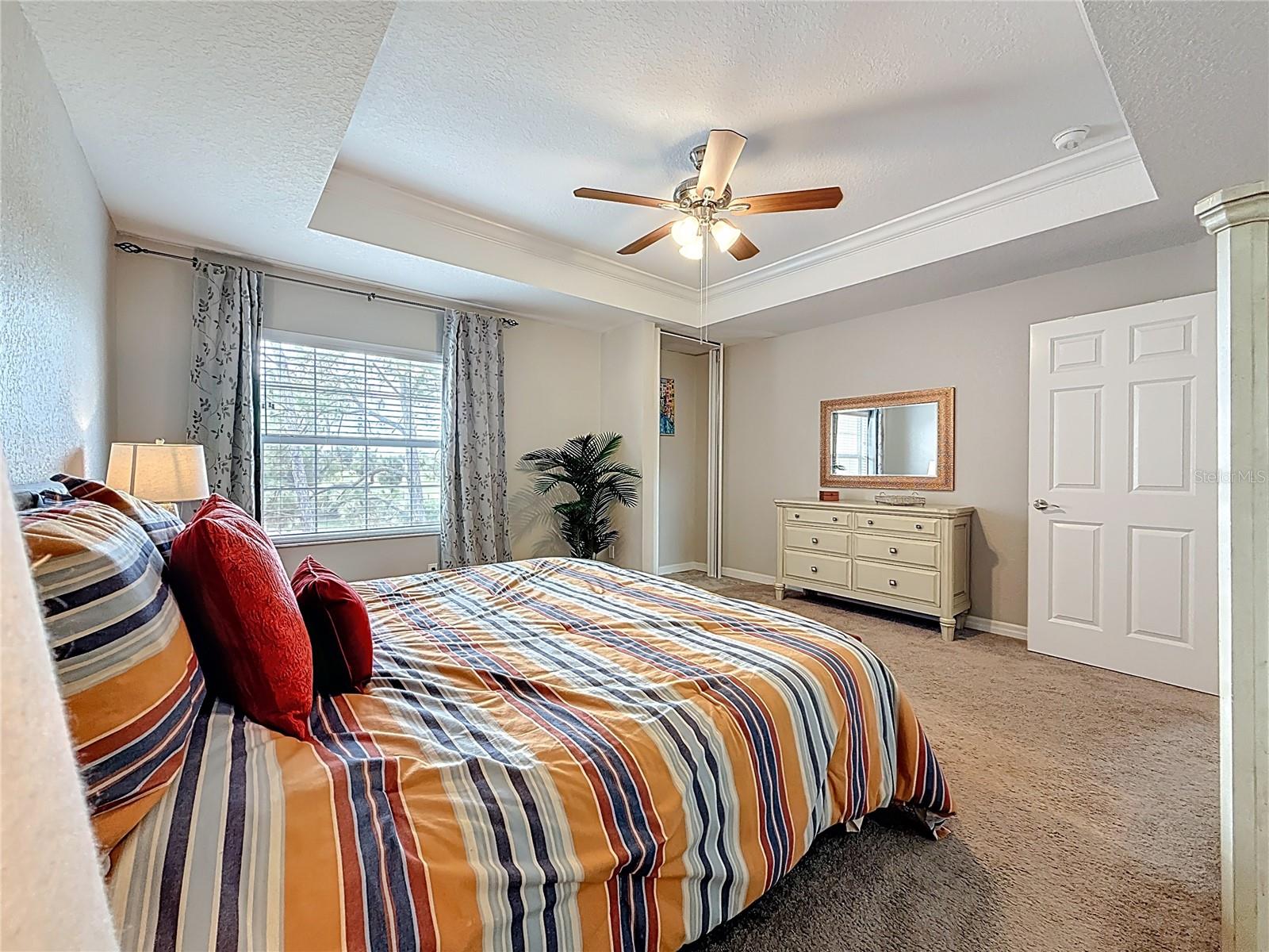 Primary bedroom with tray ceiling