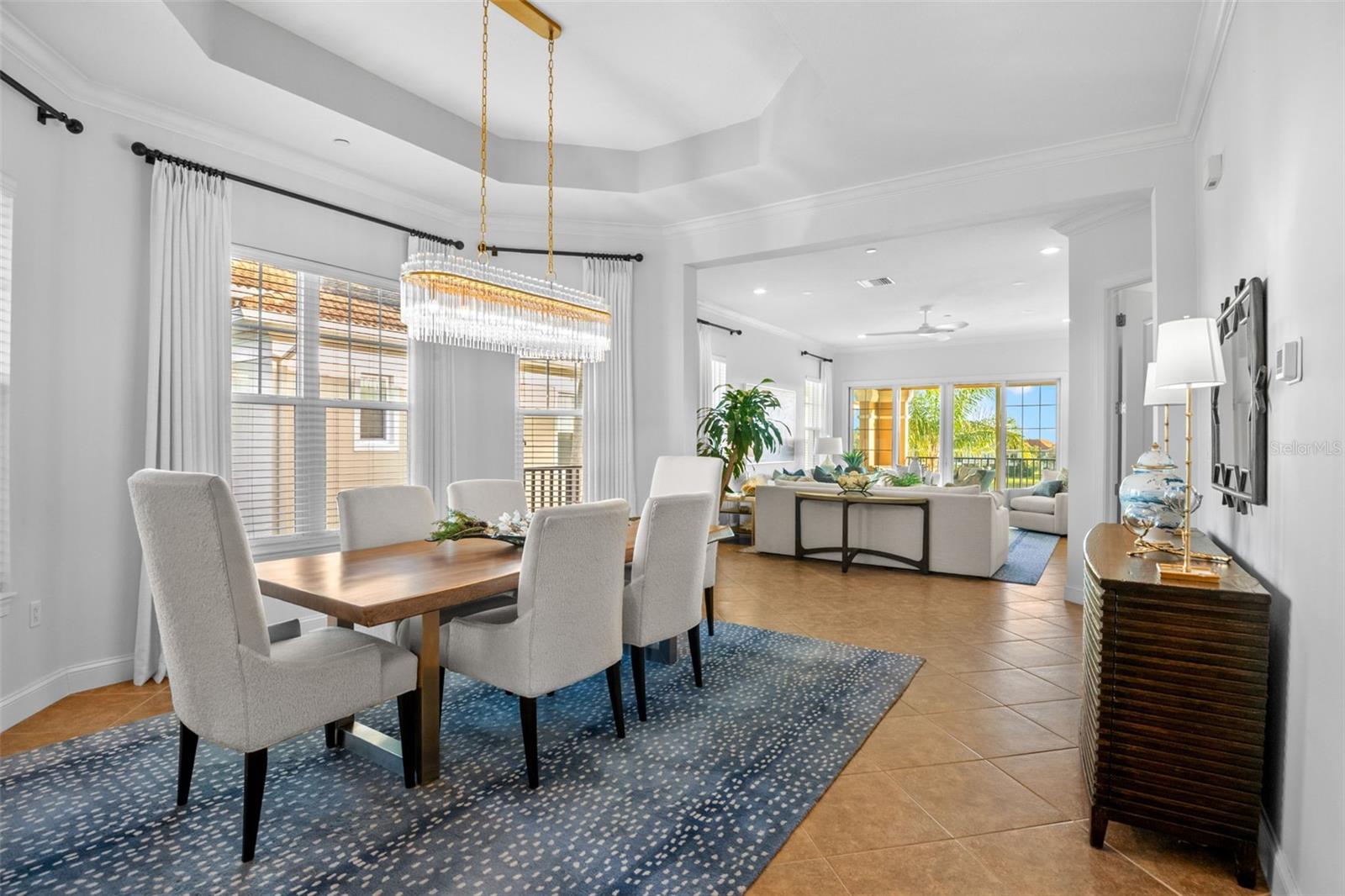 Approaching Dining Room toward Living Room and Covered Terrace.