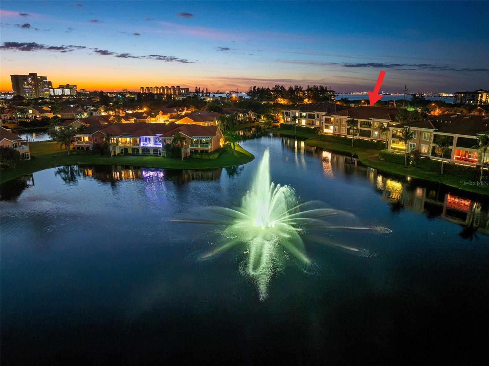 Dusk overlooking the main fountain.