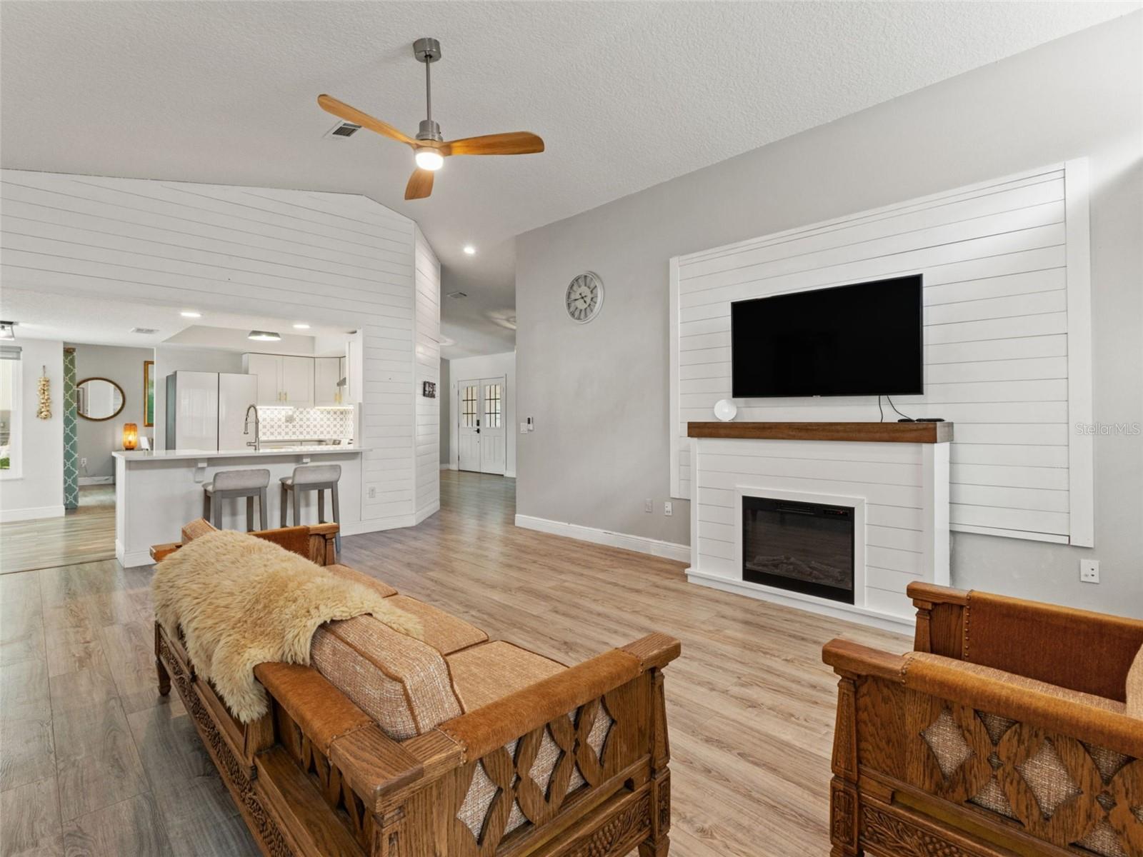 Living Room with fireplace and cathedral ceiling