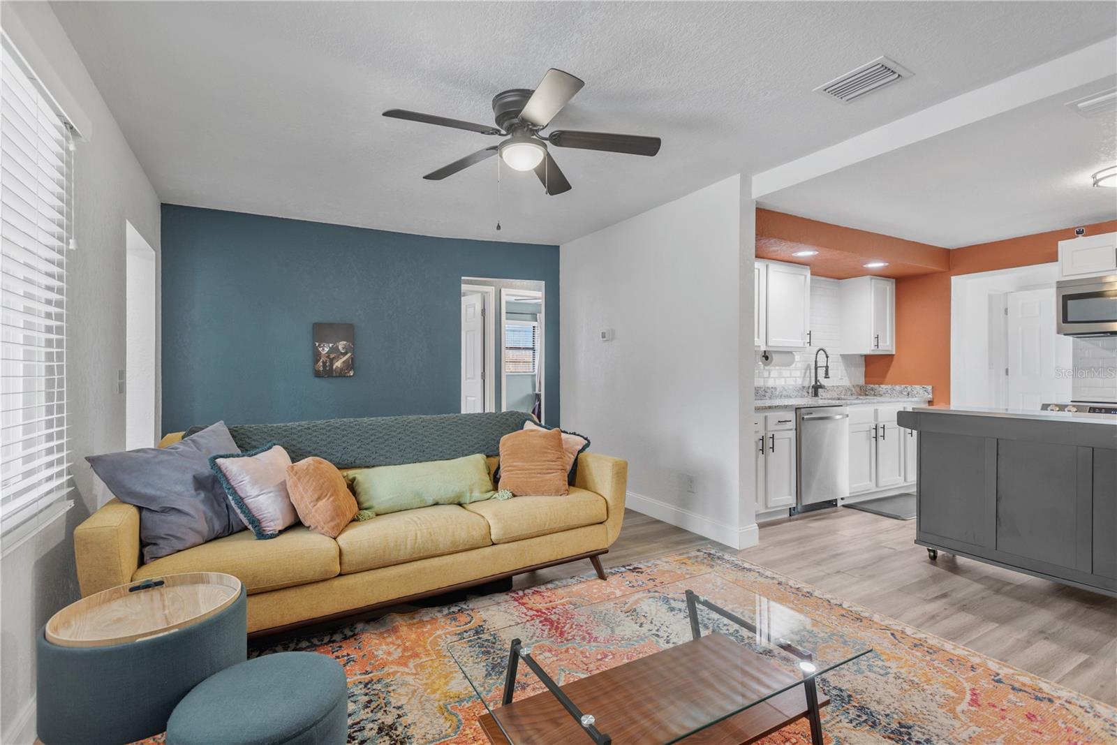View from Living room looking towards the Kitchen and Split Bedroom hallway
