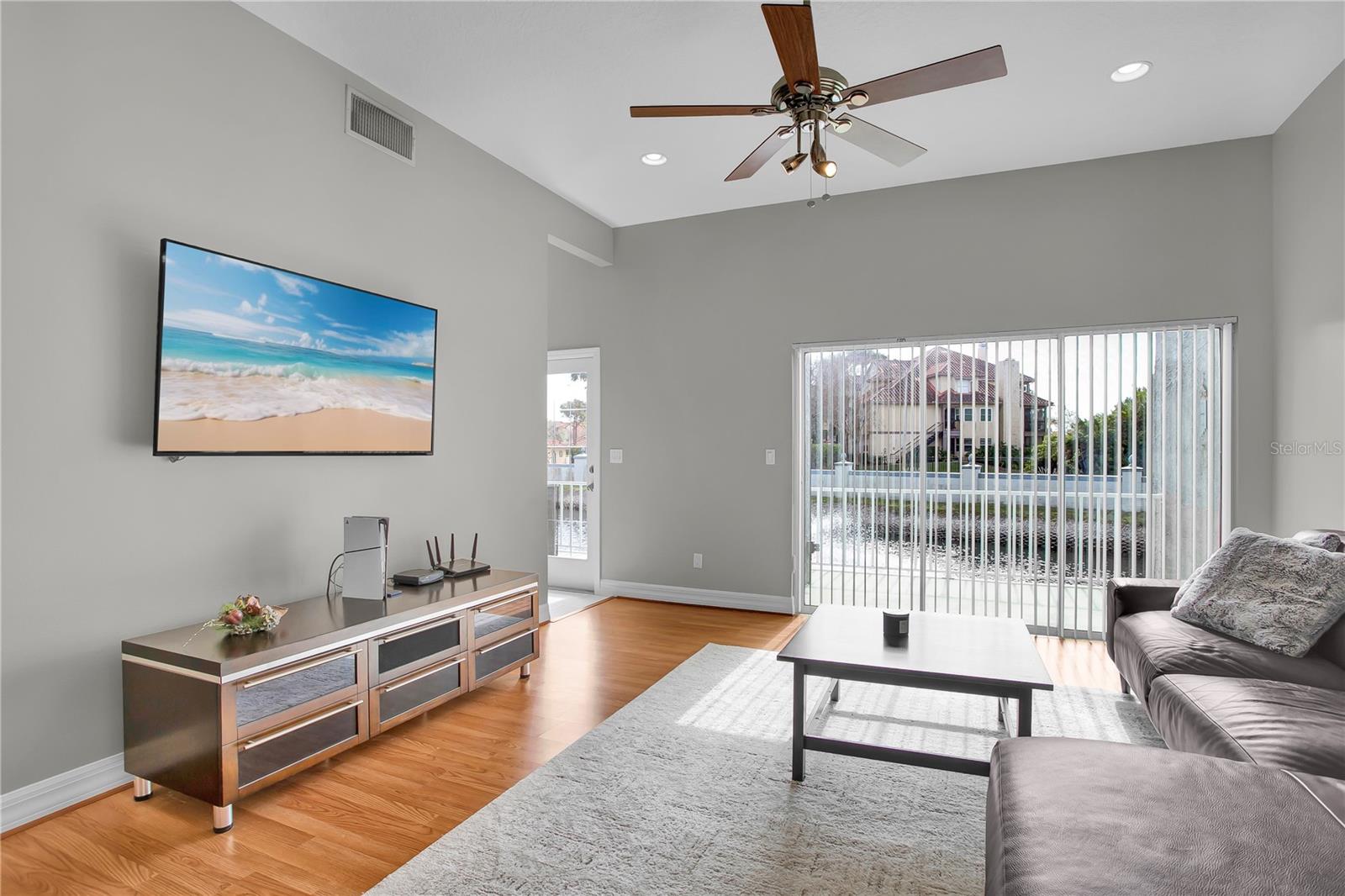 Living Room with views of serene pond