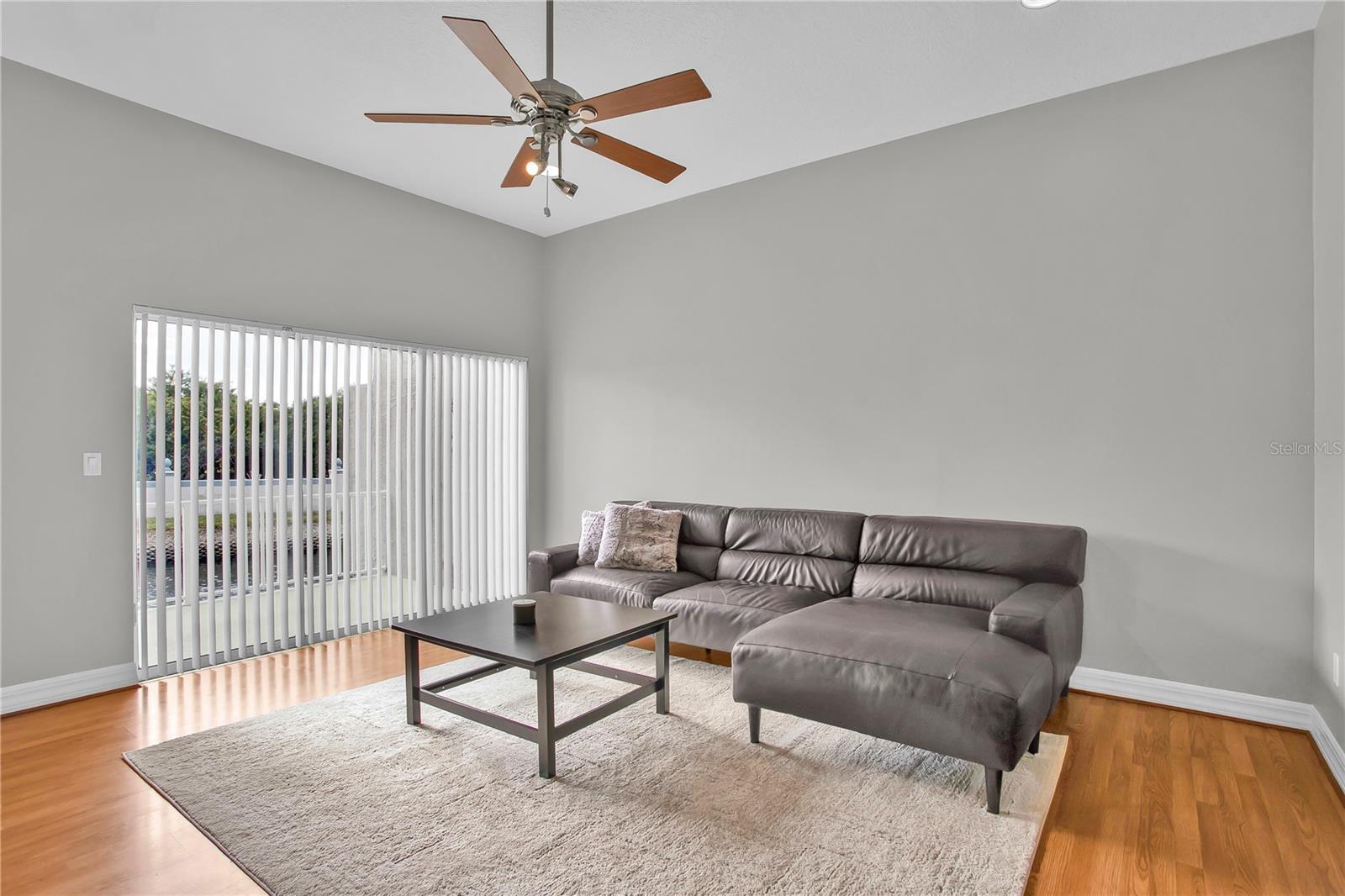 Living Room with views of serene pond