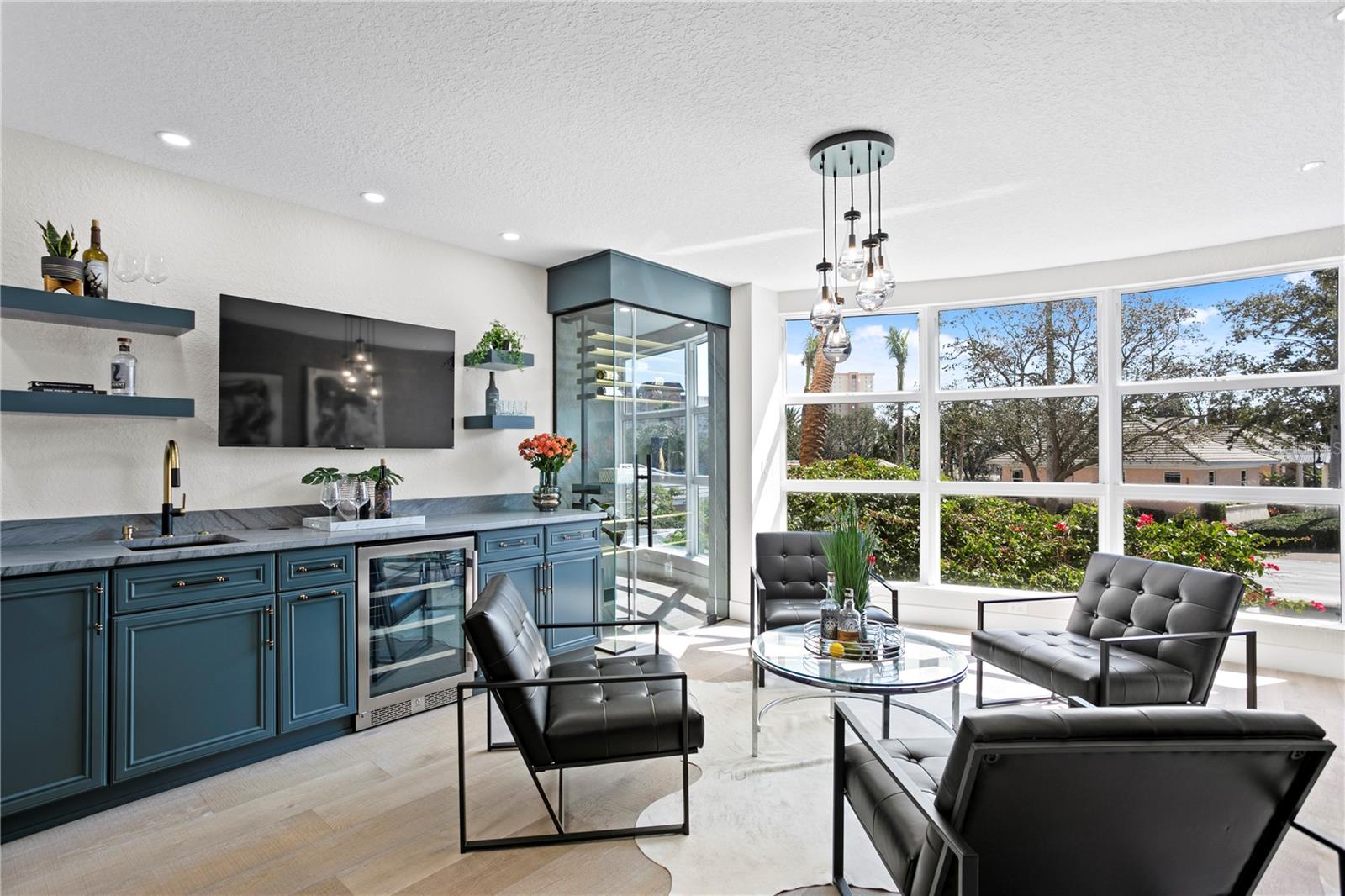 Den with Custom Wet Bar and Fabulous Wine Storage