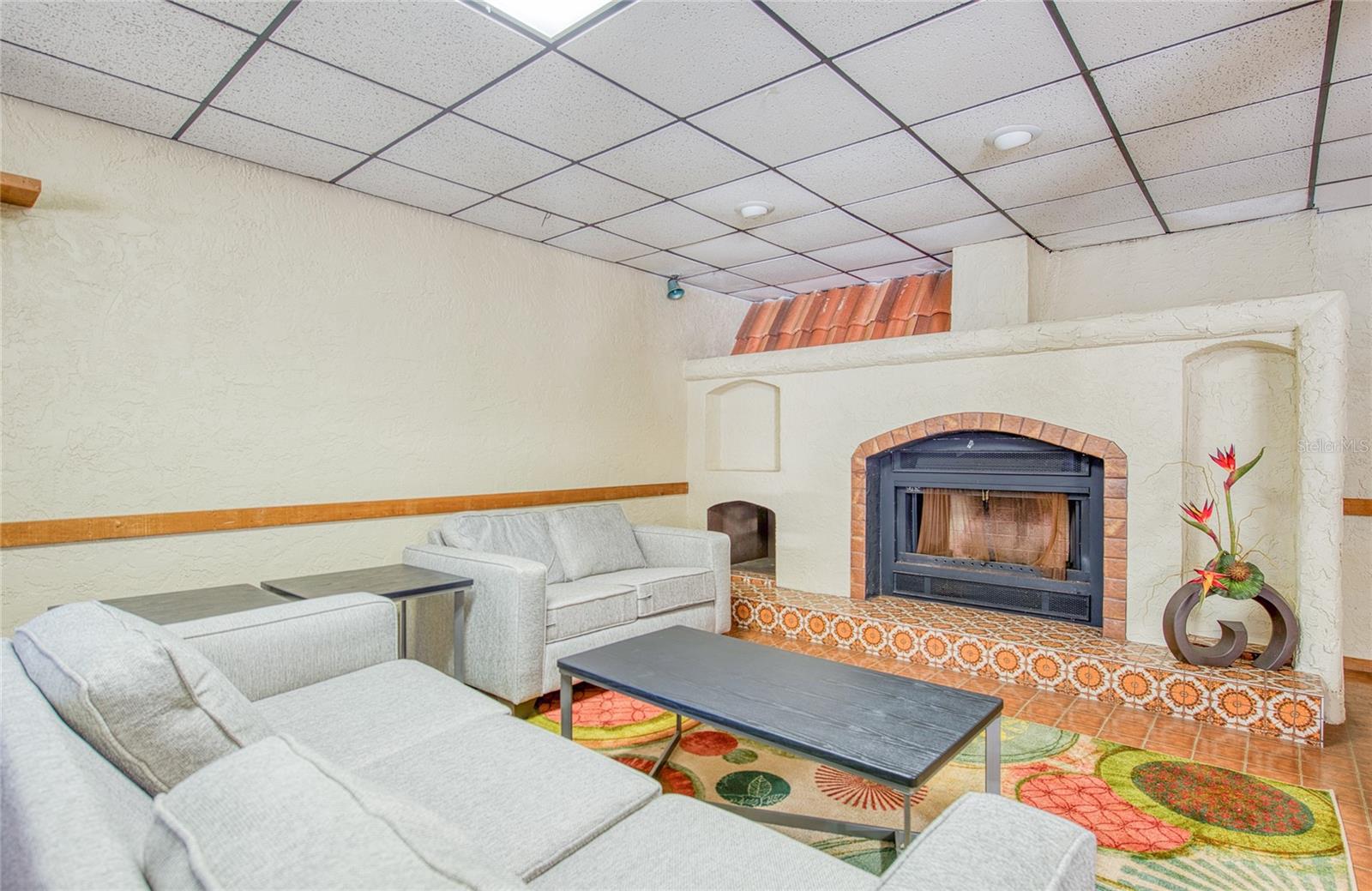 Clubhouse has an informal area with a Fireplace