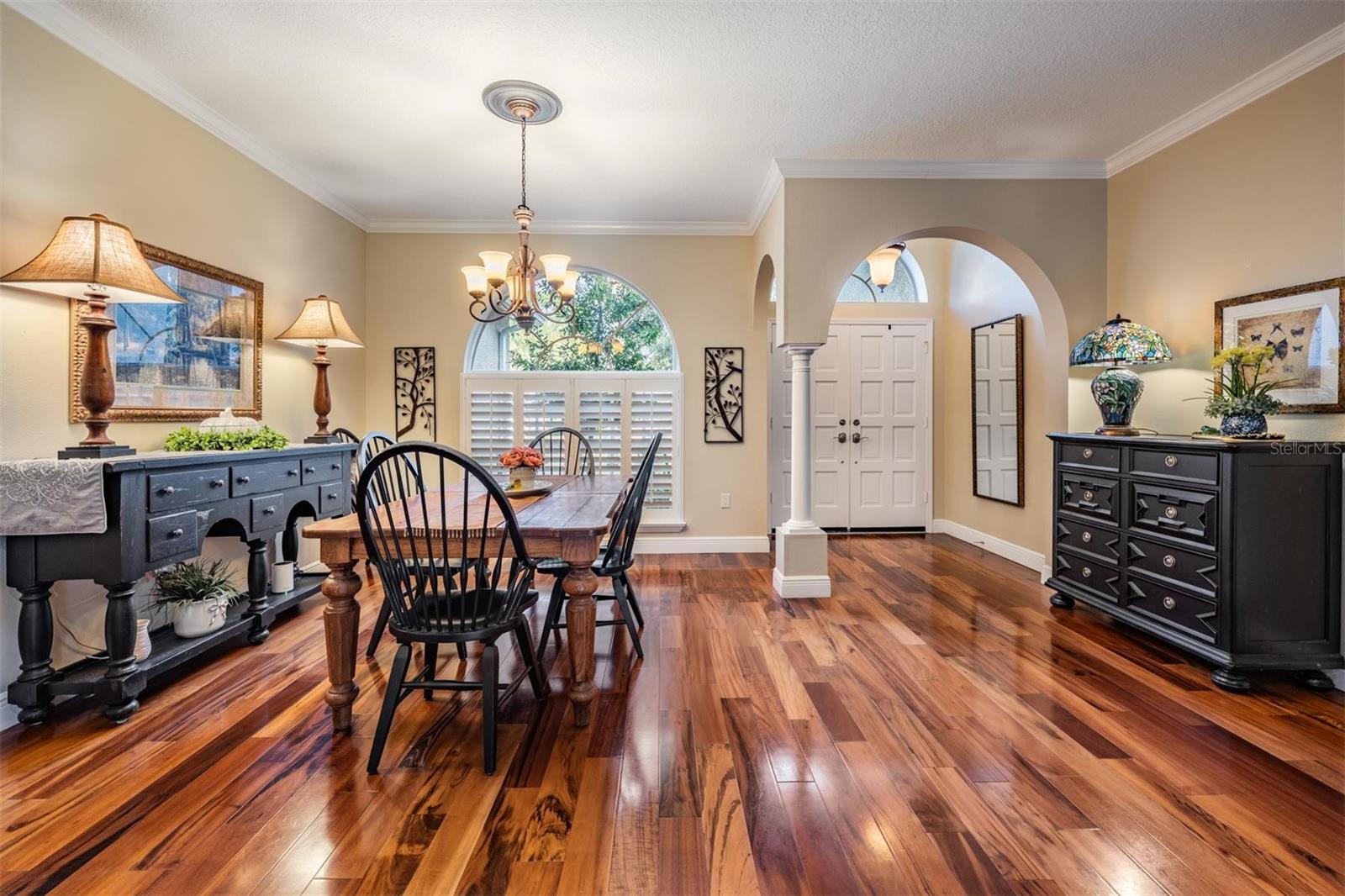 Wide-plank hardwood flooring.