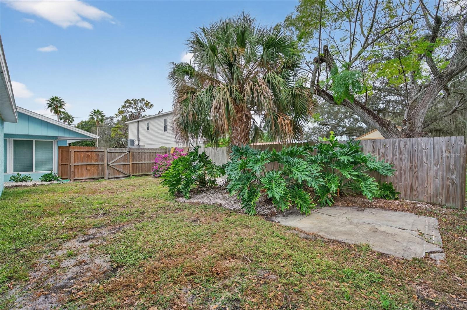 The owner believes this concrete pad was previously used for a hot tub and that there "may" be a power connect in the shrubbery