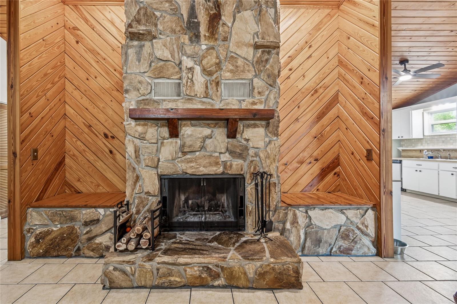 Stone fireplace