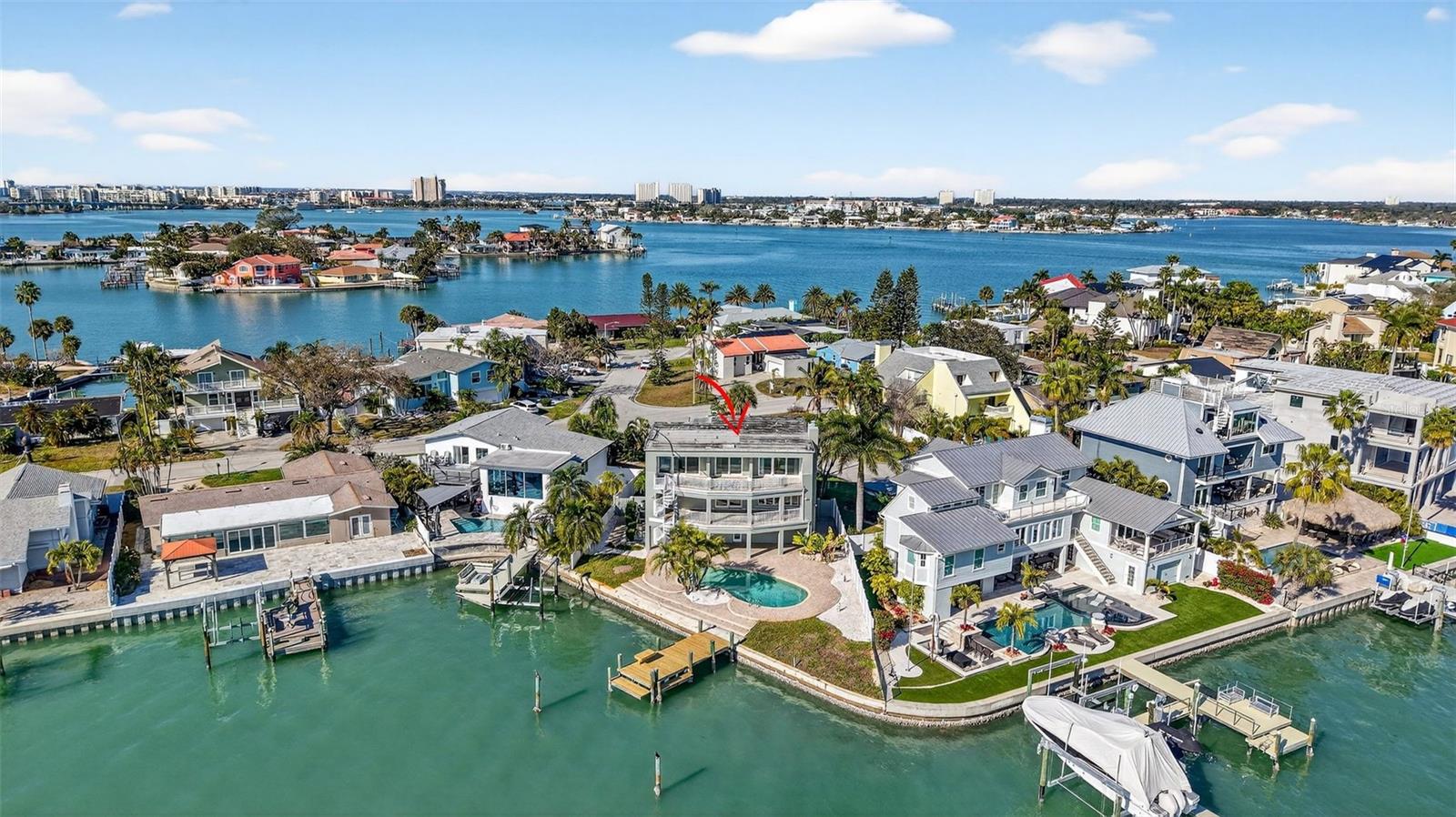 Aerial View Showing 100 ft of Boca Ciega Bay Frontage
