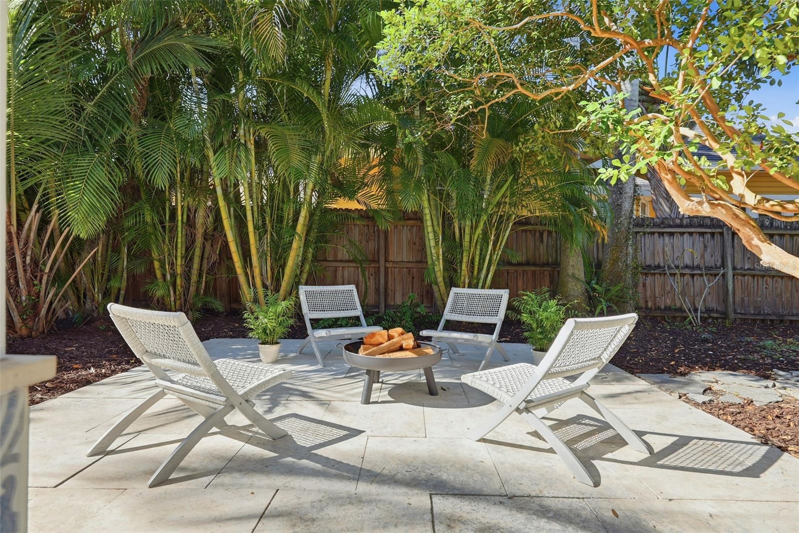 Fire pit below decking