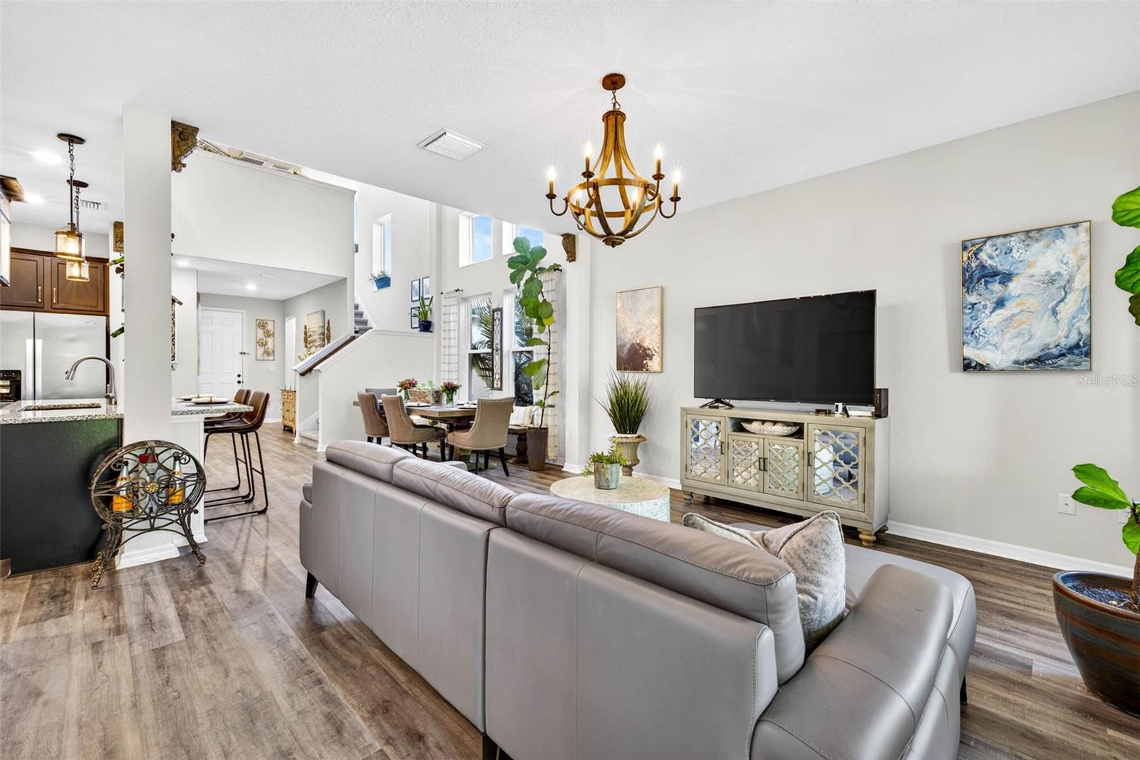View from the living area back towards dining room and kitchen.