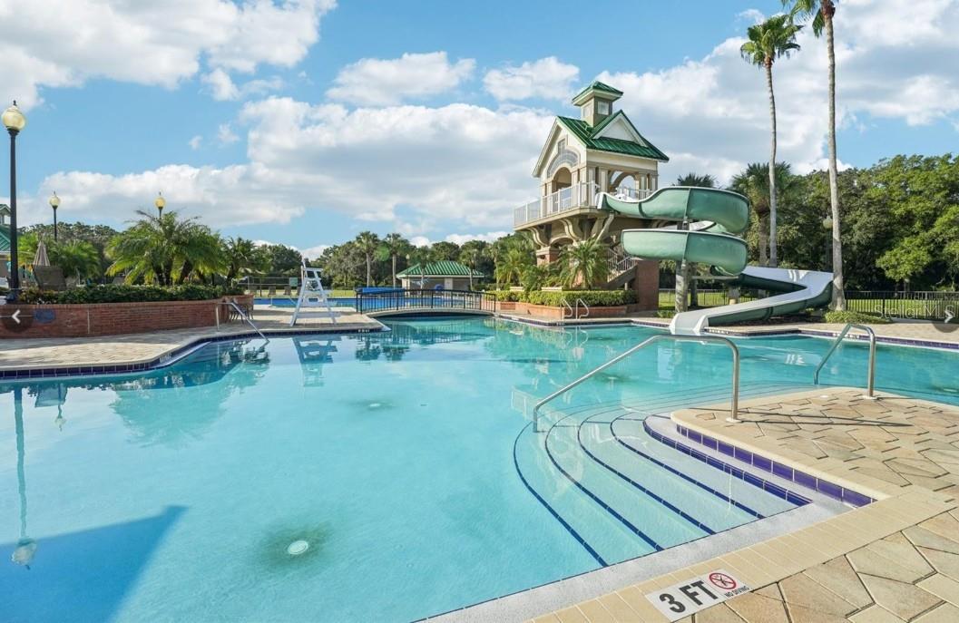 Community pool with water slide