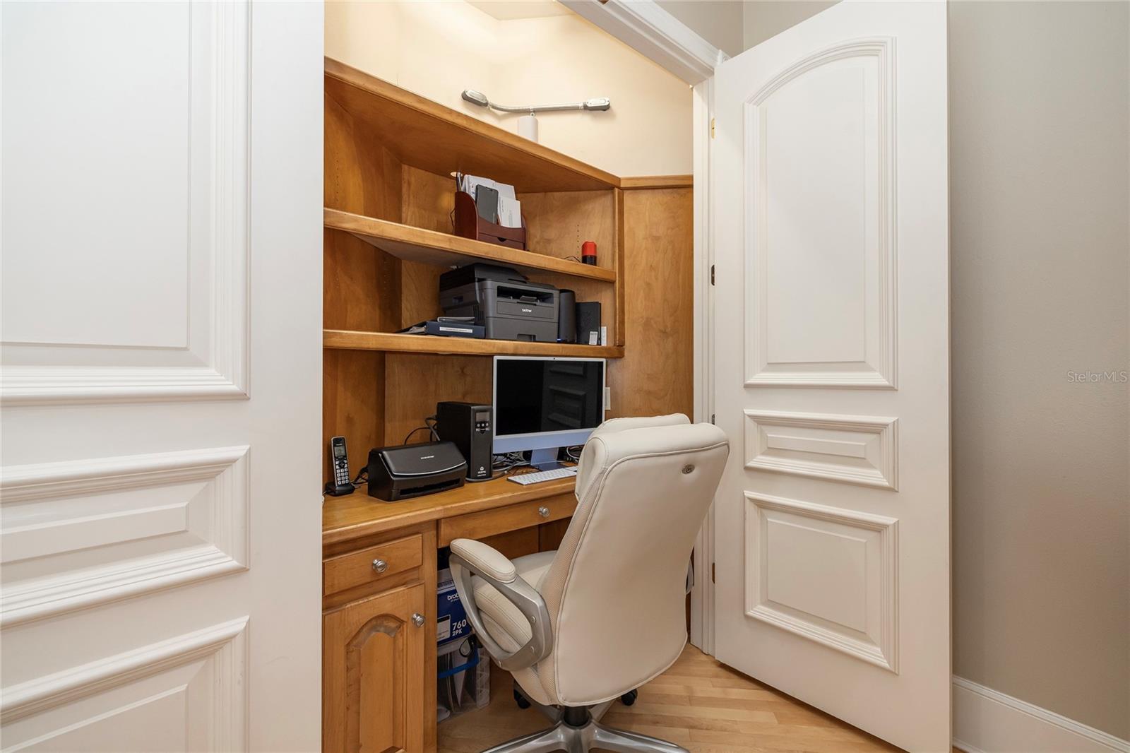 Closet office in family room.
