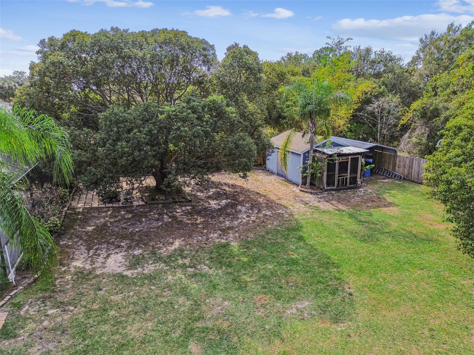 paver area, shed, kayak/boat awning