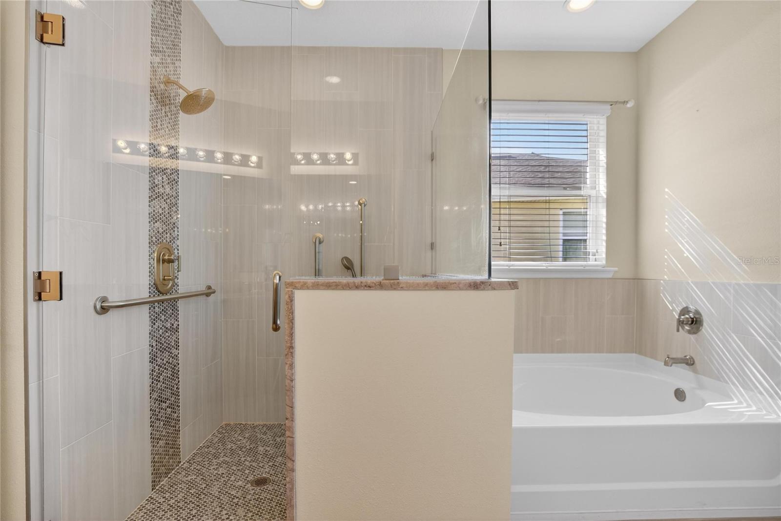 Primary walk-in shower - with built in seat