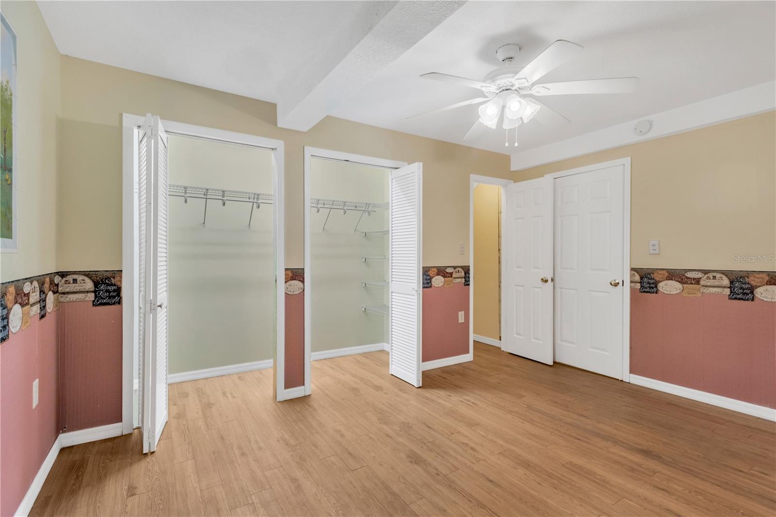 There are 2 built in closets and a large under stair storage area in bedroom #2.