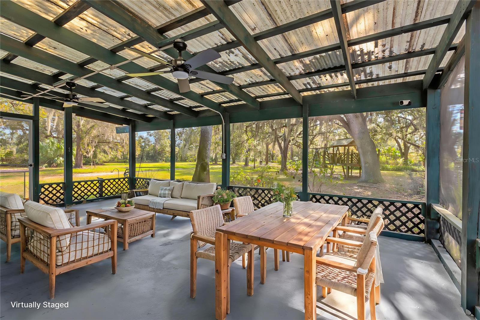 Majestic oak trees and mature foliage create a serene, park-like setting and the sounds of nature are all you hear.