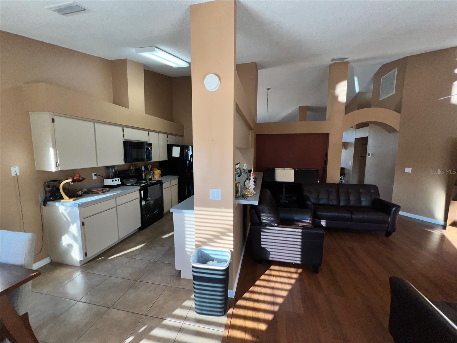 Kitchen and family room.