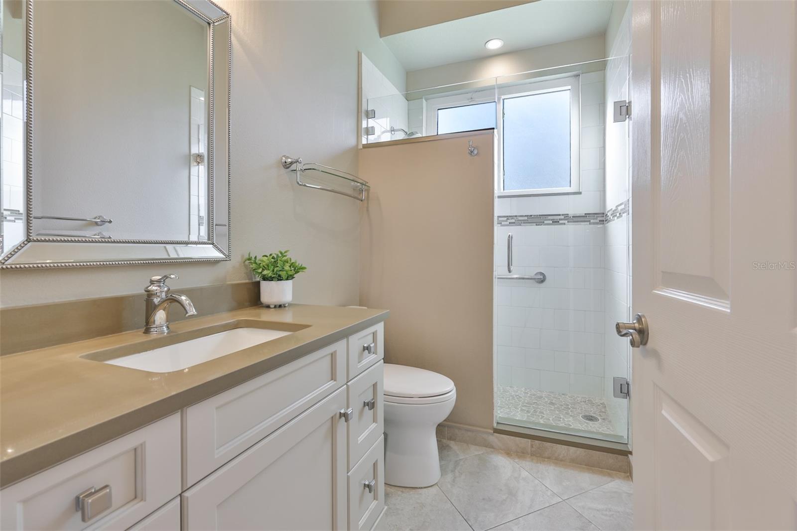 Updated Guest Bathroom, Tiled Shower, Hight Top Vanity