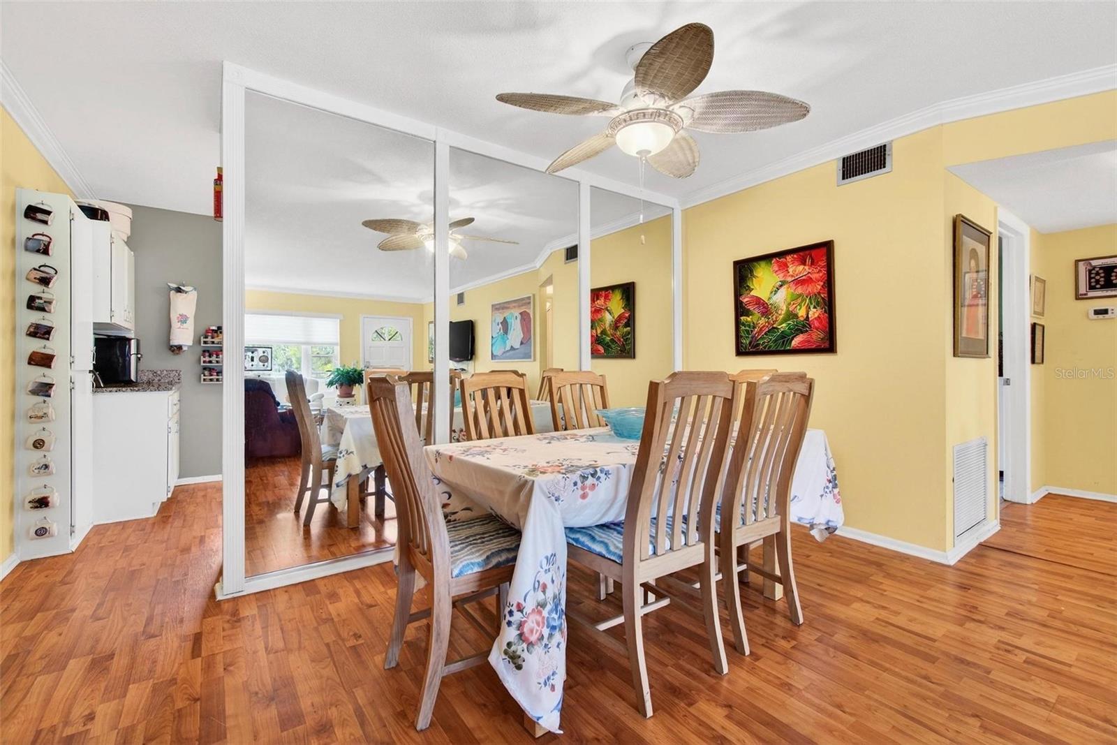 Reflective Mirrors in Dining area for added light