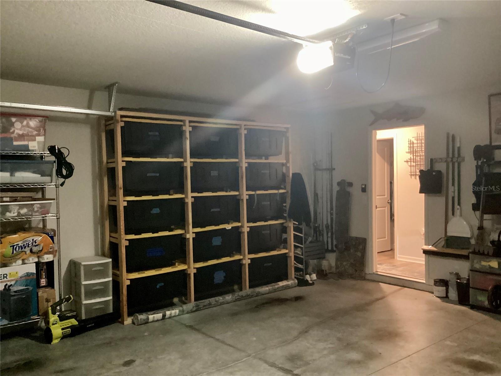 Storage shelving in garage.
