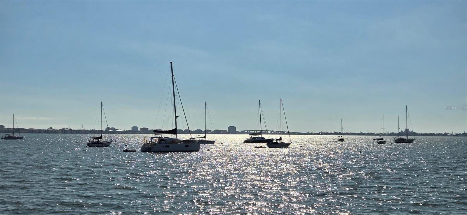 Sailboats moored on Boca Ciega bay by Gulfport pier just down the street.