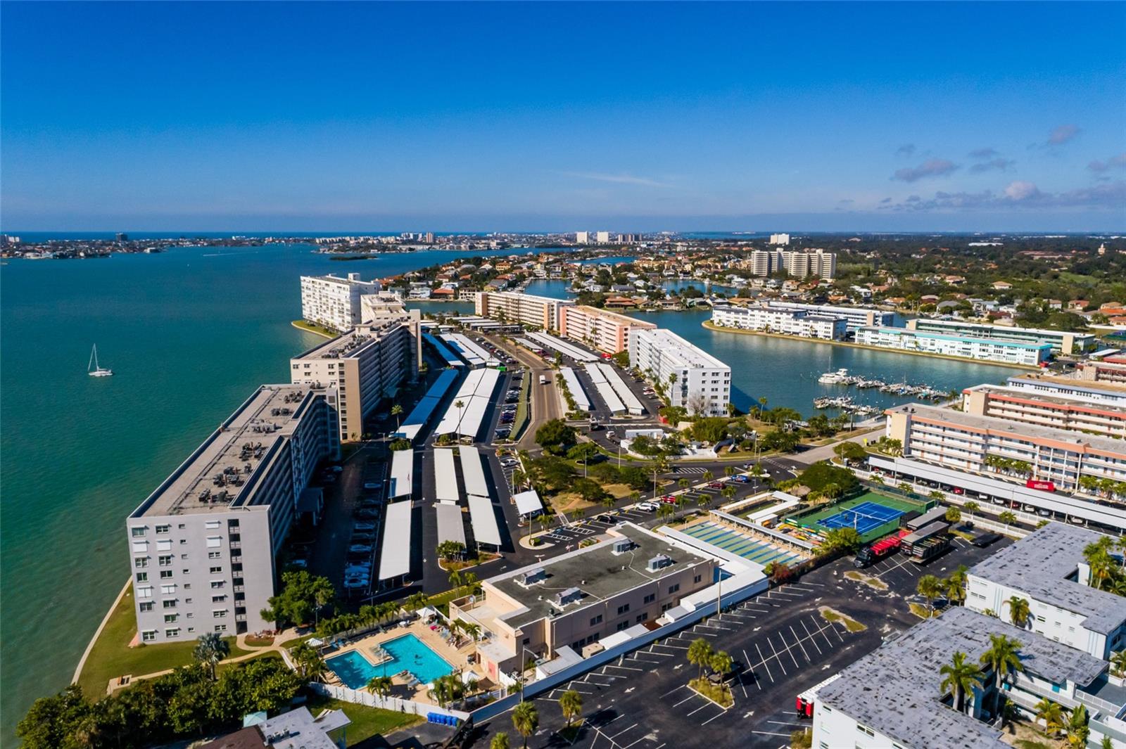 Town Shores pool & clubhouse, shuffleboard & tennis courts.